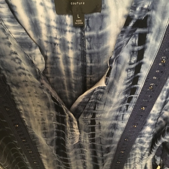 Romeo & Juliet large blue multi colored Couture Long Sleeve Dress open f… - Picture 6 of 10